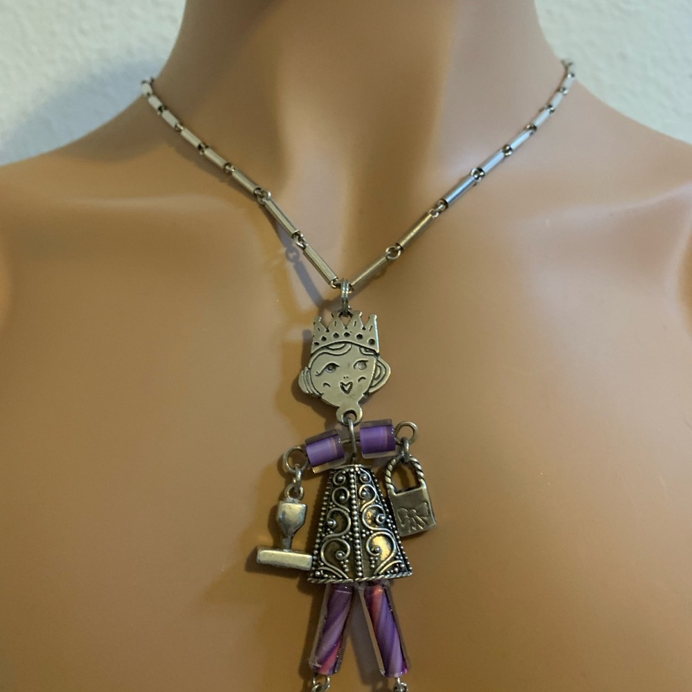 Sterling Handmade Dancing Princess w/Purple Blown Glass Body & 30” Chain